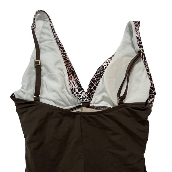 La Blanca One Piece Swimsuit Brown Snakeskin Print Bust Detail Size 8‎ - Picture 5 of 10